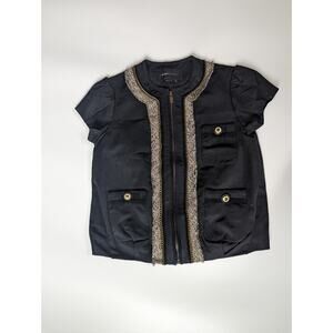 BCBG Maxazria Short Sleeve Black Zip-Up Jacket Vest Chain Button Details SZ XS